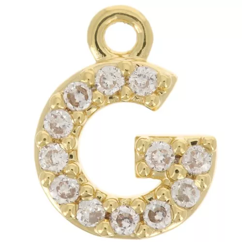Ciondolo alfabeto 8 mm con Ossido di zirconio - G - Dorato con oro fino - Cristallo x1