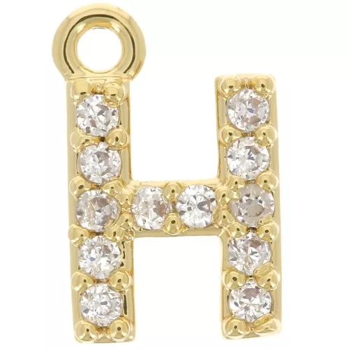 Ciondolo alfabeto 8 mm con Ossido di zirconio - H - Dorato con oro fino - Cristallo x1