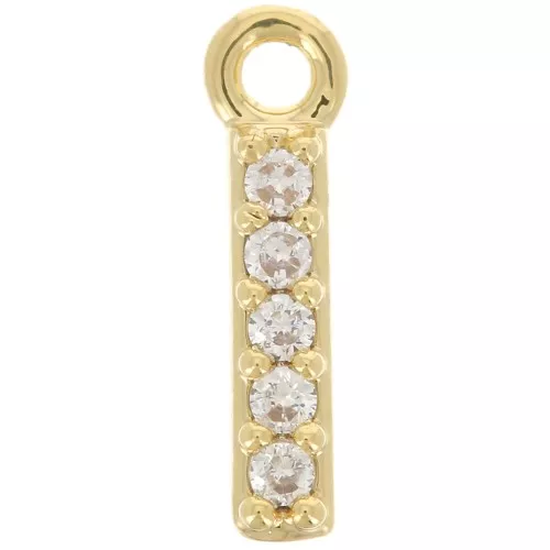 Ciondolo alfabeto 8 mm con Ossido di zirconio - I - Dorato con oro fino - Cristallo x1