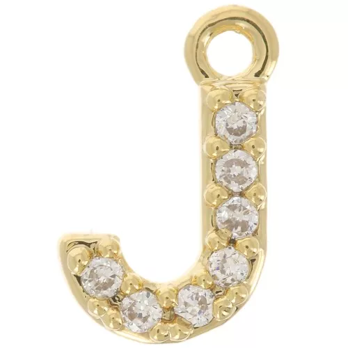 Ciondolo alfabeto 8 mm con Ossido di zirconio - J - Dorato con oro fino - Cristallo x1