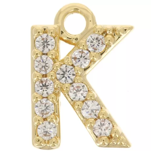 Ciondolo alfabeto 7.5 mm con Ossido di zirconio - K -Dorato con oro fino - Cristallo x1