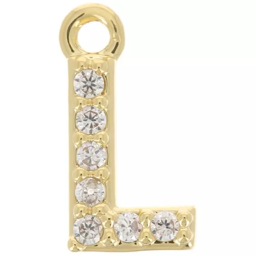 Ciondolo alfabeto 8 mm con Ossido di zirconio - L - Dorato con oro fino - Cristallo x1