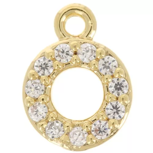 Ciondolo alfabeto 7 mm con Ossido di zirconio - O - Dorato con oro fino - Cristallo x1