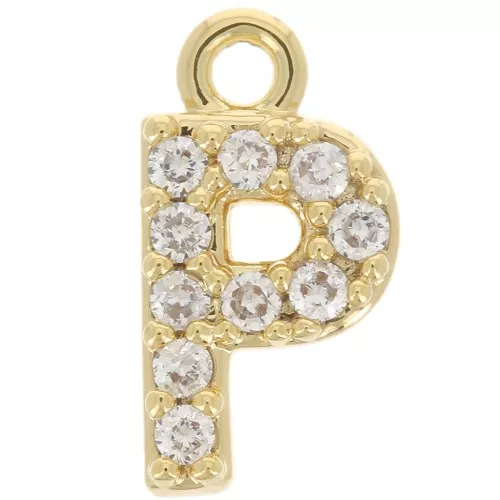 Ciondolo alfabeto 8 mm con Ossido di zirconio - P -Dorato con oro fino - Cristallo x1