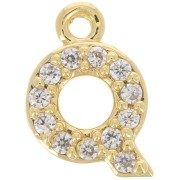 Ciondolo alfabeto 9 mm con Ossido di zirconio - Q -Dorato con oro fino - cristallo x1