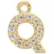 Ciondolo alfabeto 9 mm con Ossido di zirconio - Q -Dorato con oro fino - cristallo x1