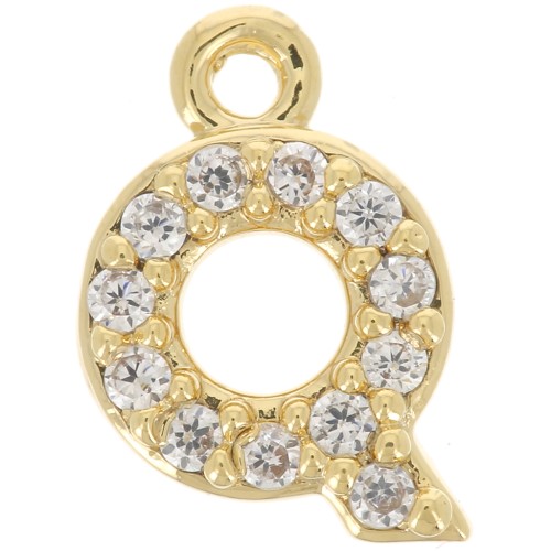 Ciondolo alfabeto 9 mm con Ossido di zirconio - Q -Dorato con oro fino - cristallo x1
