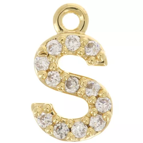 Ciondolo alfabeto 8 mm con Ossido di zirconio - S - Dorato con oro fino - Cristallo x1