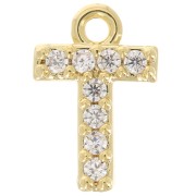 Ciondolo alfabeto 8 mm con Ossido di zirconio - T -Dorato con oro fino - Cristallo x1