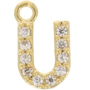 Ciondolo alfabeto 8 mm con Ossido di zirconio - U -Dorato con oro fino - Cristallo x1|raw }}