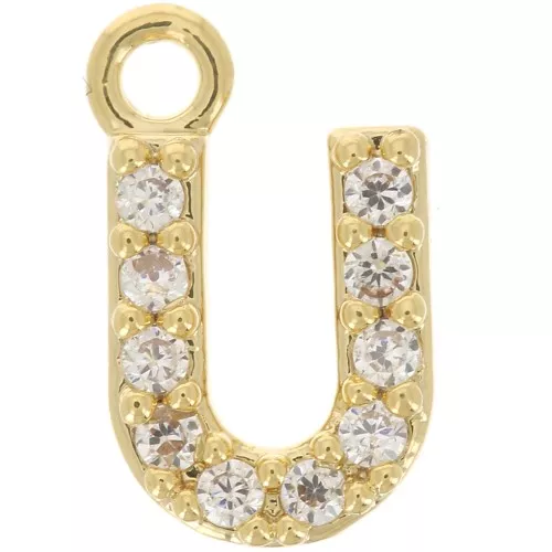 Ciondolo alfabeto 8 mm con Ossido di zirconio - U -Dorato con oro fino - Cristallo x1