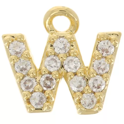 Ciondolo alfabeto 7 mm con Ossido di zirconio - W - Dorato con oro fino - Cristallo x1