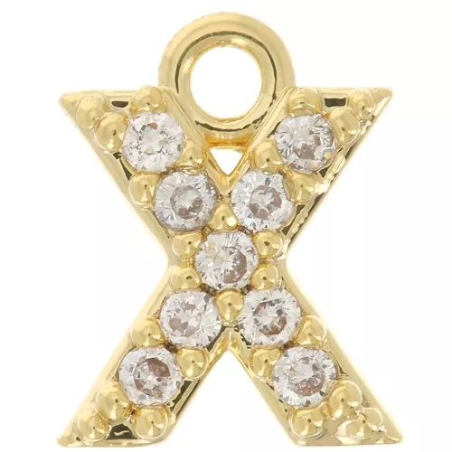 Ciondolo alfabeto 7 mm con Ossido di zirconio - X -Dorato con oro fino - Cristallo x1