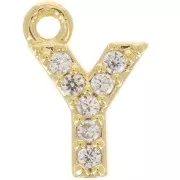 Ciondolo alfabeto 8 mm con Ossido di zirconio - Y - Dorato con oro fino - Cristallo x1