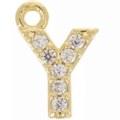Ciondolo alfabeto 8 mm con Ossido di zirconio - Y - Dorato con oro fino - Cristallo x1