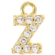 Ciondolo alfabeto 7 mm con Ossido di zirconio - Z -Dorato con oro fino - Cristallo x1