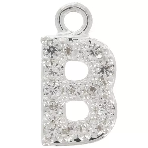 Ciondolo lettera alfabeto 8mm con Ossido di zirconio - B -Placcatura arg. fine - Cristallo x1