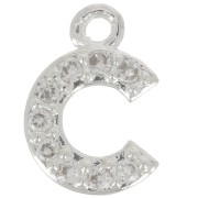 Ciondolo lettera alfabeto 8mm con Ossido di zirconio - C -Placcatura arg. fine - Cristallo x1
