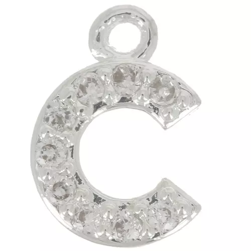 Ciondolo lettera alfabeto 8mm con Ossido di zirconio - C -Placcatura arg. fine - Cristallo x1
