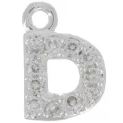 Ciondolo lettera alfabeto 7mm con Ossido di zirconio - D -Placcatura arg. fine - Cristallo x1