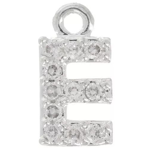 Ciondolo lettera alfabeto 8mm con Ossido di zirconio - E -Placcatura arg. fine - Cristallo x1