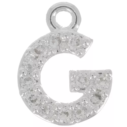 Ciondolo lettera alfabeto 8mm con Ossido di zirconio - G -Placcatura arg. fine - Cristallo x1
