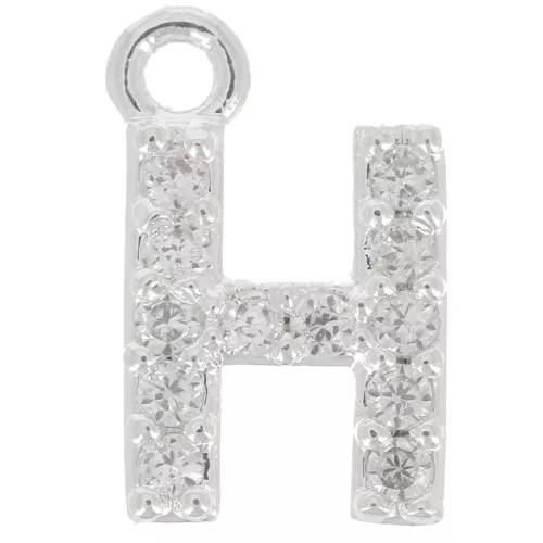 Ciondolo lettera alfabeto 8mm con Ossido di zirconio - H- Placcatura arg. fine - Cristallo x1