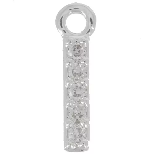Ciondolo lettera alfabeto 8mm con Ossido di zirconio - I -Placcatura arg. fine - Cristallo x1