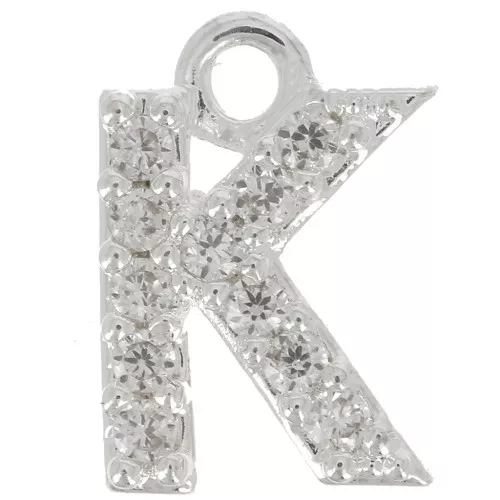 Ciondolo lettera alfabeto 7.5mm con Ossido di zirconio -K-Placcatura arg. fine-Cristallox1