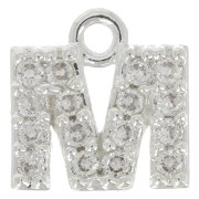 Ciondolo lettera alfabeto 7mm con Ossido di zirconio - M -Placcatura arg. fine - Cristallo x1|raw }}