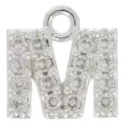 Ciondolo lettera alfabeto 7mm con Ossido di zirconio - M -Placcatura arg. fine - Cristallo x1