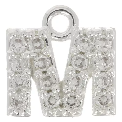 Ciondolo lettera alfabeto 7mm con Ossido di zirconio - M -Placcatura arg. fine - Cristallo x1