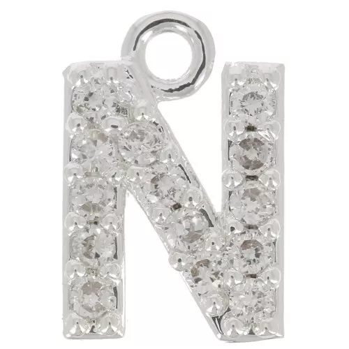 Ciondolo lettera alfabeto 8mm con Ossido di zirconio - N- Placcatura arg. fine - Cristallo x1