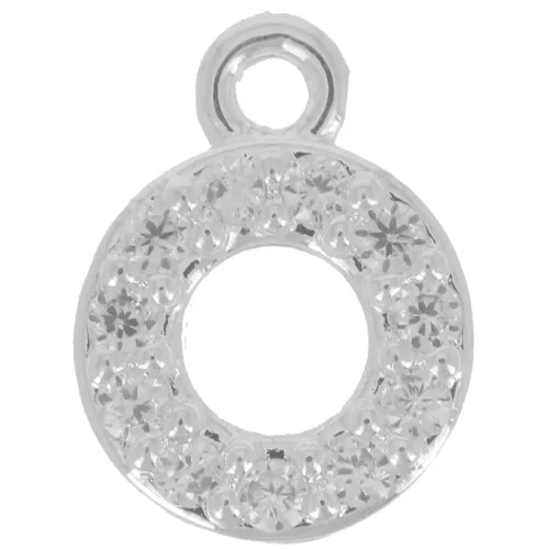 Ciondolo lettera alfabeto 7mm con Ossido di zirconio - O -Placcatura arg. fine - Cristallo x1