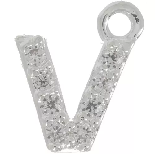 Ciondolo lettera alfabeto 7mm con Ossido di zirconio - V-Placcatura arg. fine - Cristallo x1