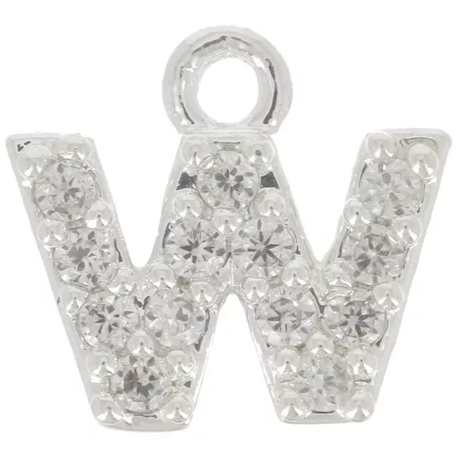 Ciondolo lettera alfabeto 7mm con Ossido di zirconio -W- Placcatura arg. fine - Cristallo x1