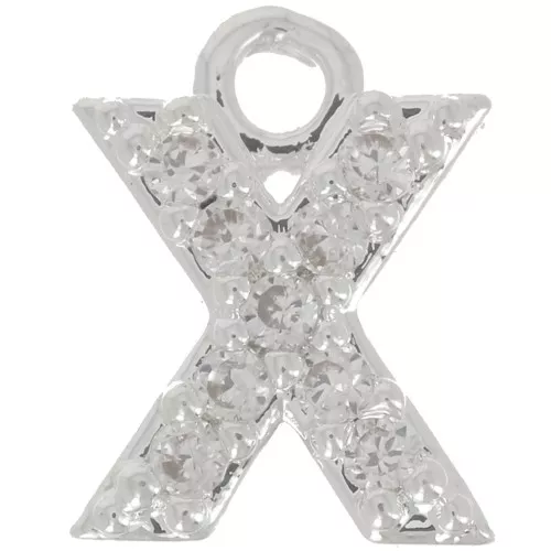 Ciondolo lettera alfabeto 7 mm con Ossido di zirconio -X- Placcatura arg. fine - Cristallo x1