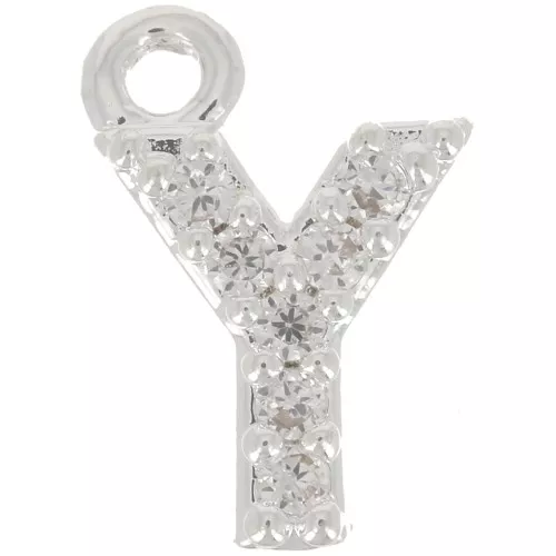 Ciondolo lettera alfabeto 8 mm con Ossido di zirconio -Y- Placcatura arg. fine - Cristallo x1