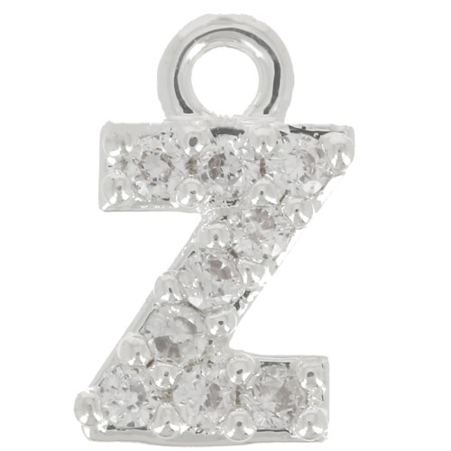 Ciondolo lettera alfabeto 7mm Ossido di zirconio - Z -Placcatura argento fine x1