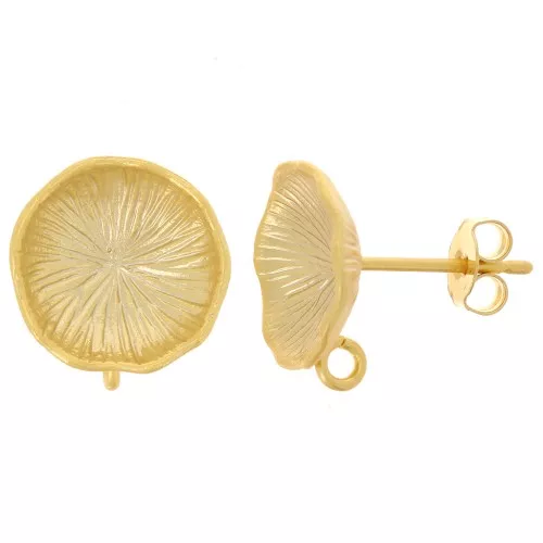 Orecchini a perno con fiore di loto 12mm -anello aperto - Dorato con oro fino satinato x2