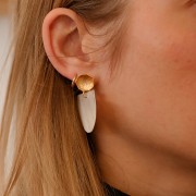 Orecchini a perno con fiore di loto 12mm -anello aperto - Dorato con oro fino satinato x2