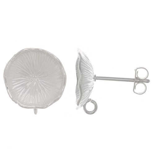 Orecchini a perno con fiore di loto 12mm -anello aperto - placcato argento fino x2