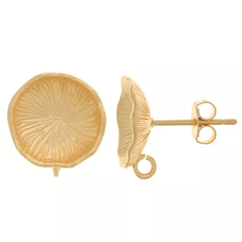 Orecchini a perno con fiore di loto 12 mm -anello aperto -Dorato con oro fino x2