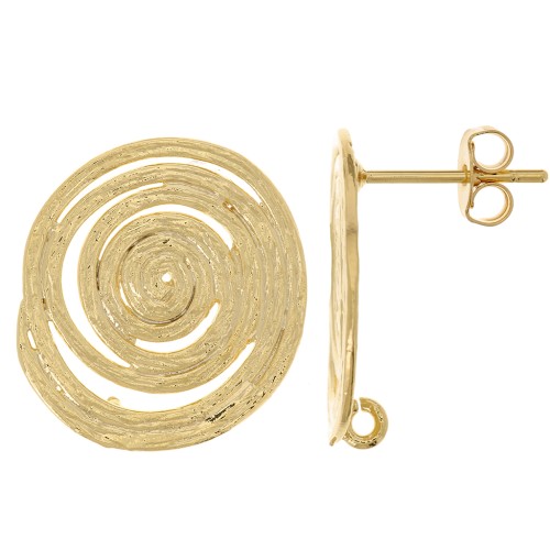 Orecchini a perno spirale 16 mm - con anello aperto - dorato con oro fino x2