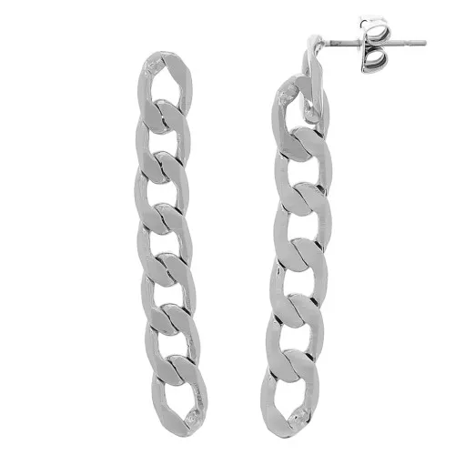 Orecchini a perno con catena gourmette 46x6 mm - rodio x2