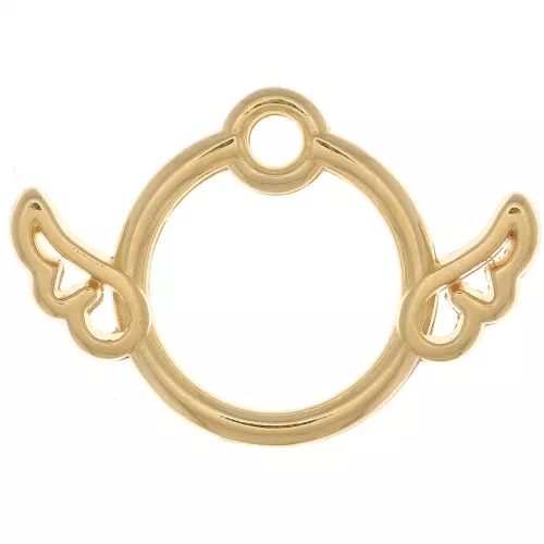 Ciondolo cerchio scavato con ali 13x19 mm - Dorato con oro fino x1
