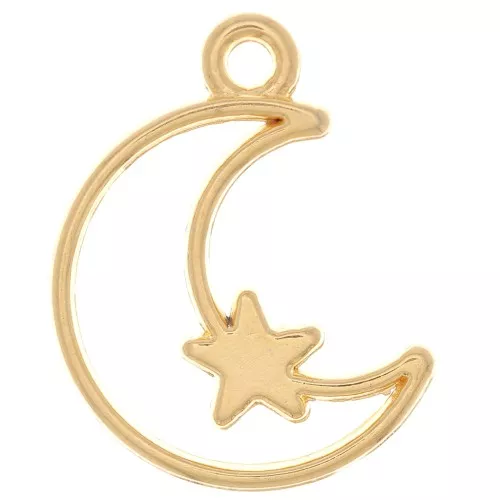 Pendente mezzaluna scavato con stella 19x13.5 mm - Dorato con oro fino x1