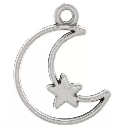 Pendente mezzaluna scavata con stella 19x13.5mm - Placcatura in argento antico x1