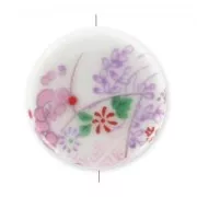 Tonda in ceramica mm. 14 Rosa/Bianco x1