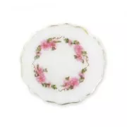 Piattino di ceramica mm. 15 fiori Rosa bordo dorato x1